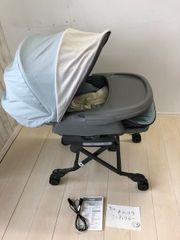 美品　クリーニング済み　説明書付　マルチメッシュカバー付き　ホワイトレーベル ネムリラ AUTO SWING BEDi Long スリープシェル EG ミンティブルー コンビ(Combi) 電動　ハイローチェア・ベビーラック