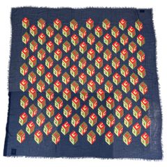 GUCCI グッチ キューブロゴ レーヨン シルク 大判ストール ネイビー レディース中古 古着 USED 美品
