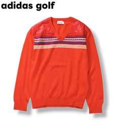 【美品】 アディダス ゴルフ adidas golf 切り替えデザイン Vネック ウール混 ニット セーター ゴルフウェア トップス カジュアル スポーツ M オレンジレッド メンズ