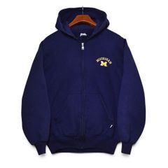 【90’s】【ビンテージ】【USA製】【ラッセル】【Russell】【MICHIGAN】【ミシガン大学】【刺繍】【フルジップパーカー】ネイビー【サイズM】FH1304-18