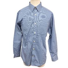 【中古】[印象B] Eddie Bauer エディーバウアー シャツ メンズ S ブルー 青×白 綿100% コットン100% チェック柄 レギュラーカラー 長袖 中国製 古着 『WRINKLE RESISTANT(リンクルレジスタント)』 カラーキーパー入り