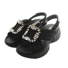 ロジェヴィヴィエ ROGER VIVIER ヴィヴラン サンダル 厚底 ビジュー装飾 プラットフォームソール 36 23.0cm 黒 ブラック /MI ■OS