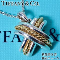 極美品 ティファニー シグネチャークロス コンビ ネックレス シルバー