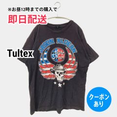 Tultex タルテックス Tシャツ/カットソー ブラック 前面プリント バックプリント ミドル丈 半袖 クルーネック(丸首) メンズ レディース