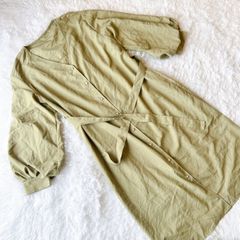 【ロペピクニック】 シャツワンピース ロング F カーキ リボン パール調ボタン