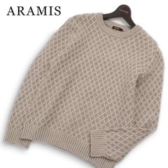 【美品】 ARAMIS アラミス 秋冬★ 長袖 ウール100% ダイヤ柄 プルオーバー ニット セーター 日本製 Sz.L メンズ ベージュ