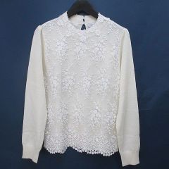 オースチン リード Austin Reed 長袖 ニット セーター 38 白系 アイボリー フラワー 刺繍 レース スパンコール バックボタン