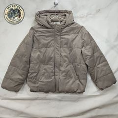 【COLZA】 コルザ フード付き 中綿ジャケット コーデュロイ調 グレージュ ベージュ L ユニセックス ブルゾン 防寒 秋冬 古着 ゆったり