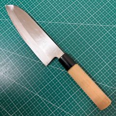 登録克弘★三徳包丁★刃長170mm★両刃★和柄木製ハンドル★サビ取り済み★再生ベース★要研ぎ★万能包丁★文化包丁★和包丁★DIY★研ぎ練習★レストア★Kitchen Knife★Santoku