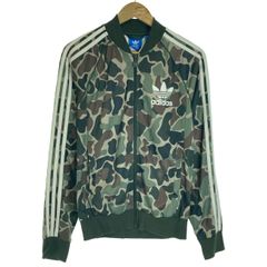 【中古】　adidas　トラックジャケット　ジャージ　ブルゾン　フルジップ　総柄　カモフラ　トレフォイルロゴ　プリント　スポーツ　古着　/0129