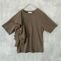 earth music&ecology アースミュージック＆エコロジー トップス カットソー Tシャツ F ブラウン系 春夏 フリル アシンメトリー 半袖 モカ フリーサイズ レディース ラ・ヴェリタ古着 260924-3044