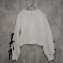 INGNI イング トップス ニット・セーター M ホワイト系 秋冬 袖リボン シャギーニット クルーネック 長袖 アイボリー ガーリー レディース ラ・ヴェリタ古着 260930-3079