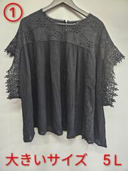 レディース　大きいサイズ　8L　春秋　レース刺繍　花柄　黒　ゆったり　体型カバー　レース袖　チュニック　SO-079