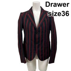 ◆ ドゥロワー Drawer テーラードジャケット 長袖 ノッチトラペル ストライプ柄   赤 ネイビー ウール 麻 36 S 7号 レディース S6M135