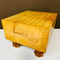 【現状品】本榧 脚付将棋盤 5.2寸 中央木口 ヘソ有り 10.5kg【亀裂あり】