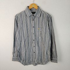 Golden Bear ゴールデンベア 長袖シャツ ストライプ ロゴ刺繍 グレー M メンズ 古着 カジュアル