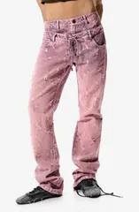 デジグアル レディース ボトムス デニムパンツ ストレート ジーンズ Desigual Double Waist Distresstraight Leg Jeans PINK ピンク