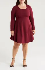 24 セブンコンフォート レディース トップス ワンピース A ライン プラスサイズ 24seven Comfort Apparelong Sleeve ALine Dress Plus BURGUN