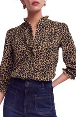 ボーデン レディース トップス シャツ フリル Boden Emily Pom Detail Ruffle Shirt CAMEL CHEETAH POP キャメル