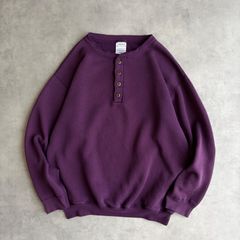 90s TULTEX タルテックス ヘンリーネック スウェット 4ボタン 無地 パープル 50/50 USAファブリック L
