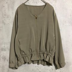 □ ROPE PICNIC ロペピクニック 裾ギャザー ノーカラー ジップアップ ブルゾン 38 カーキ ◇■ 여성