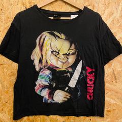 CHUCKY チャッキー チャイルド・プレイ キャラクタープリント 半袖 Tシャツ M相当 ブラック ホラー 映画 Tシャツ メンズ レディース 古着