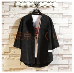 五分袖シャツ メンズ 半袖 ロールアップ 七分袖 シャツ 半袖シャツ 胸ポケット コーデュロイ 春 カジュアルシャツ 立ち襟 夏 おしゃれ 無地 シンプル ファッション 