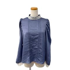 アクシーズファム axes femme シャツ ハイネック レース ピンタック パフスリーブ ストライプ M 深青 ナイトブルー /MZ ■ECB009