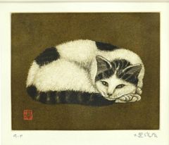 渡辺あきお 猫と蛙 ダイヤモンドスクリーニング 版画 額装 - メルカリ