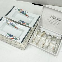 【食器まとめ売り】パピヨン コスモH 5pcs. カトラリーセット スプーン シルバー 花柄 / 有田焼 杉山 角皿 2点セット ペア 陶器