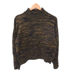 マウジー MOUSSY ニット セーター ハイネック 総柄 ウール混 長袖 FREE ブラック マスタード からし色 /TT ■ECC009