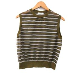 B&Y ユナイテッドアローズ BEAUTY&YOUTH ビューティー&ユース プルオーバー ベスト 丸首 ボーダー カーキ /KT14 ■ECC009