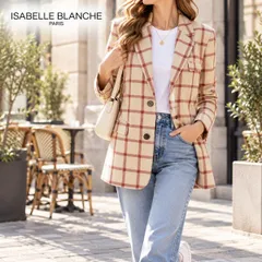 80%OFF 新品 イザベルブランシュ ISABELLE BLANCHE ジャケット XS EJK464 M Lサイズ ベージュ レディース テーラードジャケット チェック柄 イタリア製