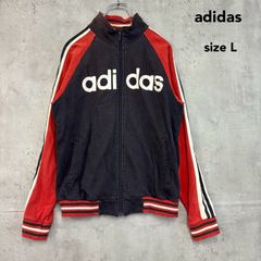 adidas アディダス トラックジャケット ジャージ L ブラック 赤 黒 デカロゴ ビッグロゴ 3本ライン パフォーマンスロゴ 00s Y2K ヴィンテージ フルジップ スウェット アウター メンズ リブライン ★ ■◇ ◇■