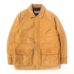 Schott ショット コート 38 80s 裏地チェック イエローヌバック レザー カーコート USA製 イエローヌバック グリーンチェック 雰囲気抜群 80年代 ヴィンテージ 古着 アウター ジャケット ブルゾン 上着【メンズ】【中古】