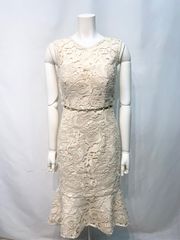 3149 DEA by ROBE de  FLEURS ディアバイローブドフルール キャバクラ ドレス 総レース バックリボン ノースリーブ マーメイド ミディ パール フラワー刺繍 チュール キャバドレス M
