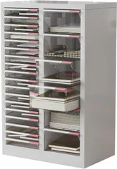 A4対応 書類ケース レターボックス 2列24段 透明引き出し フロアケース 完成品 スチール製54×34×86cm ホワイト