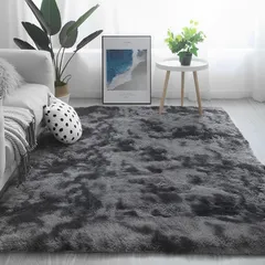 120×160CM 滑り止め付 洗えるラグ おしゃれな北欧風シャギーラグ ラグマット 抗菌 ふわっとした手触り 防音絨毯 カーペット 長方形 約1.5畳 ダークグレー