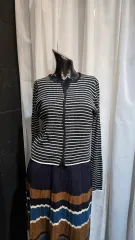 ストライプ ゴージ リブニット ブラック カーディガン