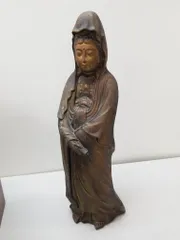 【特大61cm】在銘 刻印あり 聖観音菩薩像 仏像 観音立像 仏教美術 骨董調 アンティーク 置物 オブジェ A1733B12