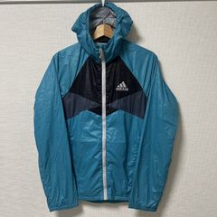 (^w^)b adidas アディダス マウンテンパーカー ターコイズ 青緑 フード 切り替え 春夏 アウトドア スポーツミックス ナイロンジャケット ウインドブレーカー ブルゾン フルジップ ストリート アメカジ 古着 メンズ サイズM OM14044HG