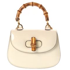 GUCCI (グッチ) 1947 Bamboo Shuolder Bag バンブー パテントレザー チェーンショルダーバッグ ハンドバッグ ベージュ