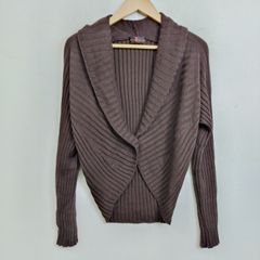 HIROKO KOSHINO ヒロココシノ リブ ニット カーディガン ショールカラー 長袖 ボレロ 日本製 ブラウン 11 J159