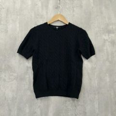 UNIQLO　ユニクロ トップス カットソー Tシャツ L ブラック系 春夏 UNIQLO ケーブルニット サマーニット ケーブル編み クルーネック 半袖 レディース カジュアル オフィスカジュアル ラ・ヴェリタ古着 260928-1060