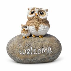 愛されフクロウのお出迎え / フクロウ 置物 親子ふくろう 縁起物 不苦労 福老 開運 長寿 知恵 玄関 庭 ガーデン オブジェ 石調 インテリア かわいい ギフト / 福を招く親子フクロウがやさしくお出迎え 飾るだけで心和む縁起の良い置物