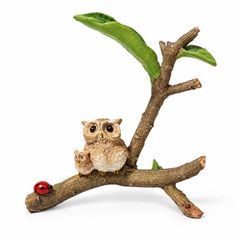 寄り添いフクロウ親子とてんとう虫 / フクロウ 置物 親子ふくろう てんとう虫 縁起物 不苦労 幸運 開運 玄関 リビング インテリア オブジェ かわいい ギフト / 幸せを願う親子フクロウとてんとう虫が寄り添う置物