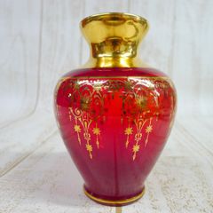 美品】イタリア製 ムラーノガラス 花瓶 ルビーレッド 金彩 ベネチアン