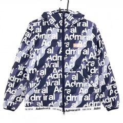 【美品】アドミラル フード付き中綿ジャケット ネイビー×白 ロゴ総柄 裾裏微起毛 レディース M ゴルフウェア Admiral