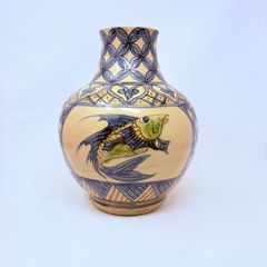 【❗️✨迫力ある魚文様が映える沖縄やちむん大壺✨❗️】勝窯✨やちむん✨魚文様✨壺✨花器✨沖縄陶器✨高さ約30cm✨簡易清掃済み❗️