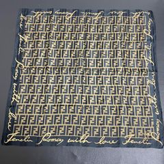 FENDI スカーフ 大判ハンカチ FF柄 シルク混 ロゴデザイン ズッカ柄